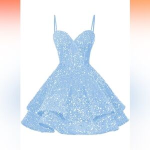 Spaghetti Strap Sequin Homecoming Dress A Line Short Prom Party Dress